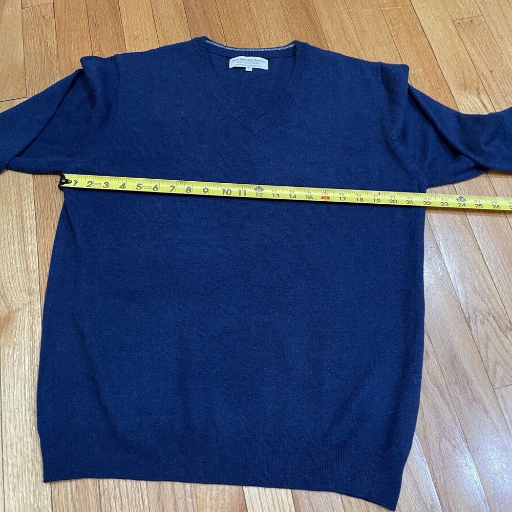 Aran Sweater Market Mens V Neck Lambswool Pullover Sweater Size XL Navy Blue EUC - Picture 5 of 9